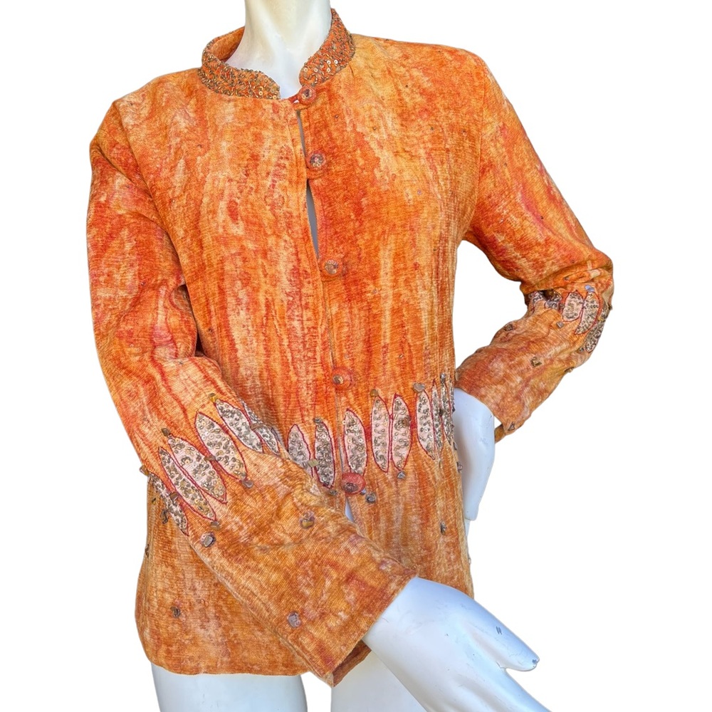Soft Surroundings Orange Tie Dye Beaded Bohemian Sunburst Jacket | Size Small